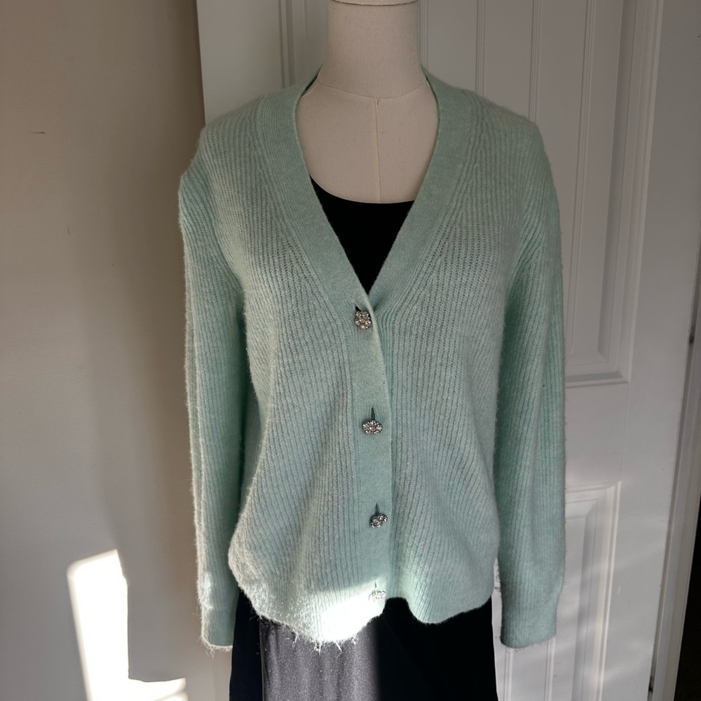 LOFT Green Cardigan Sweater V-Neck Knitted